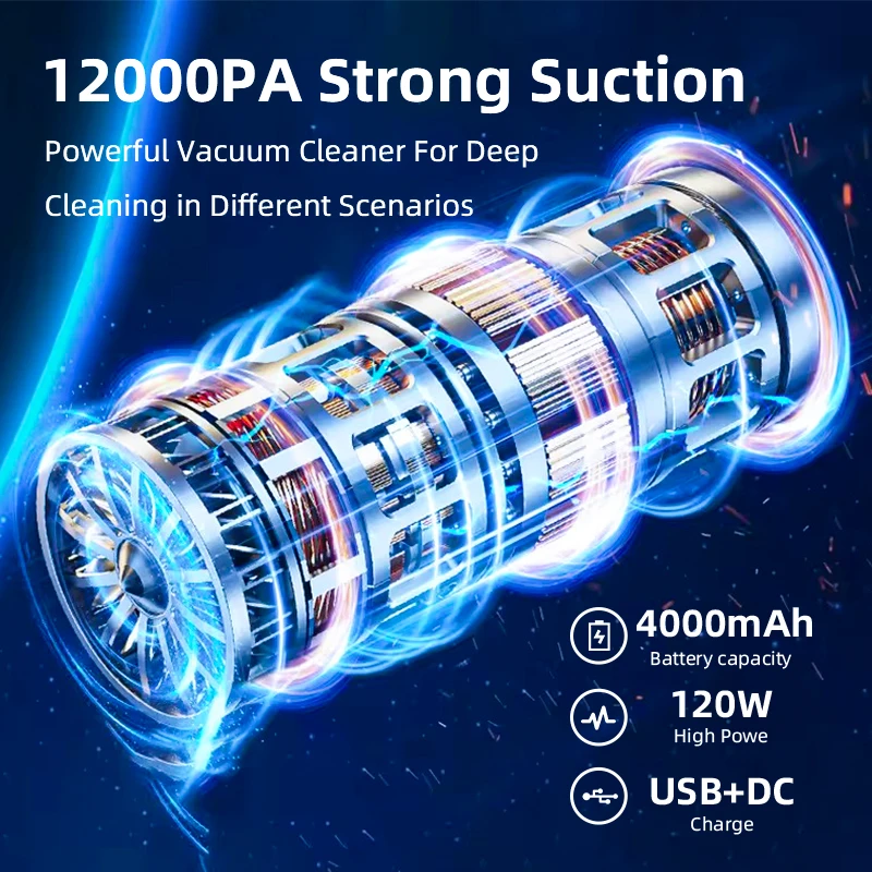 9000pa 12000pa Wireless Car Vacuum Cleaner 120W Blowing Suction Dual Use Portable High Power Vacuum Home Mini Car Vacuum Cleaner