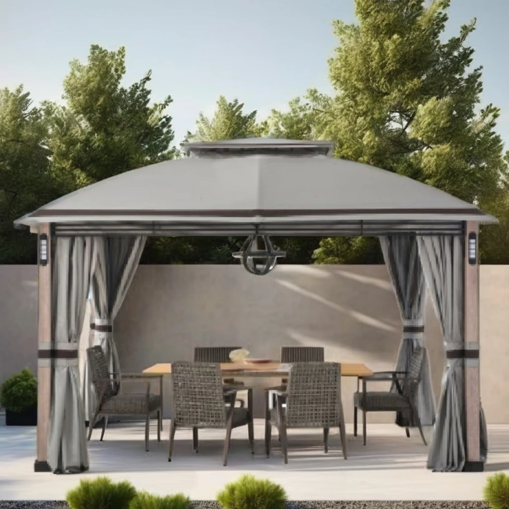 10x12FT Outdoor Garden Iron Gazebos Pavilions with Double Top