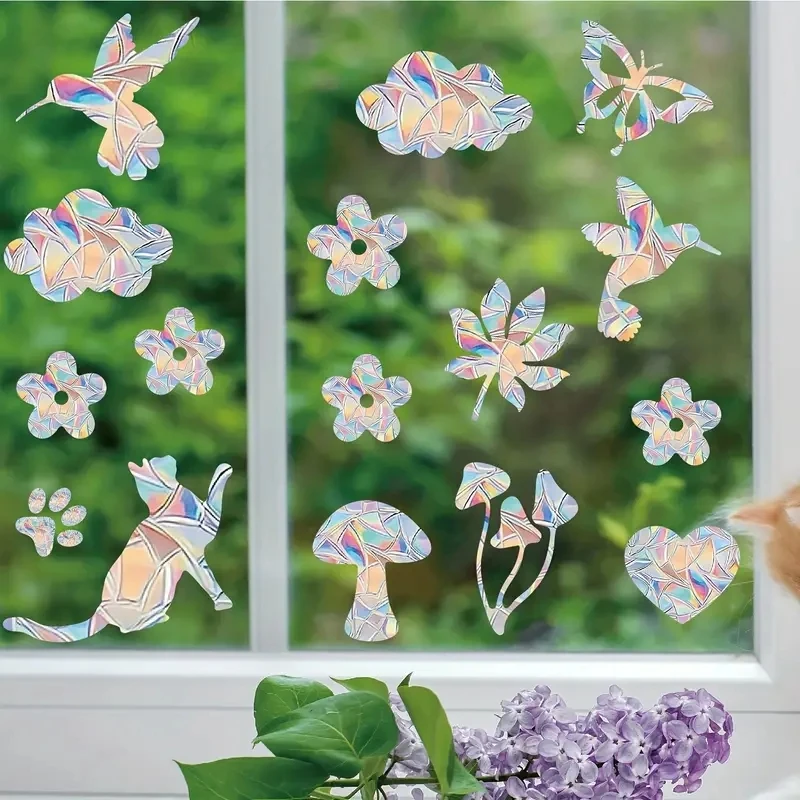 Colorful Window Stickers Suncatcher Rainbow Prism Butterfly Static Glass Stickers PVC Anti-collision Window Stickers