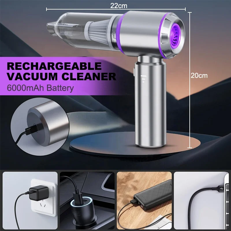 Car Vacuum Cleaner Wireless Brushless Motor 15KPa 3 Gear Handheld Vacuum Cleaner 3-in-1 Air Duster, Mini Vacuum, Compressed Air