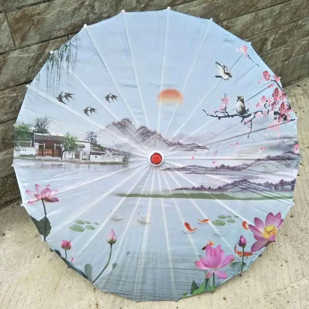 Japanese wedding favor gift silk wood umbrella custom Colorful oil paper umbrella flower straight bamboo frame oilpaper parasol