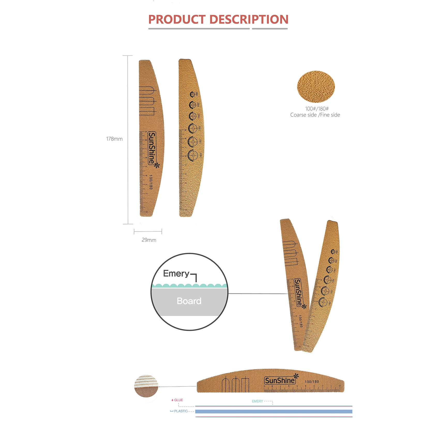 Wholesale Professional Custom Double-Sided Nail Files 100 180 Grit Emery Board Manicure Pedicure Art Tools Nail File With Logo