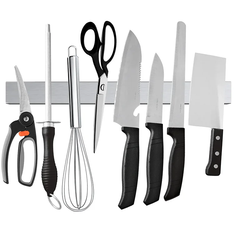 Kingwise High Quality Multi Functional Wall Mounted Stainless Steel Kitchen Knife Strip Rack 14 16 18 Inch Magnetic Knife Holder