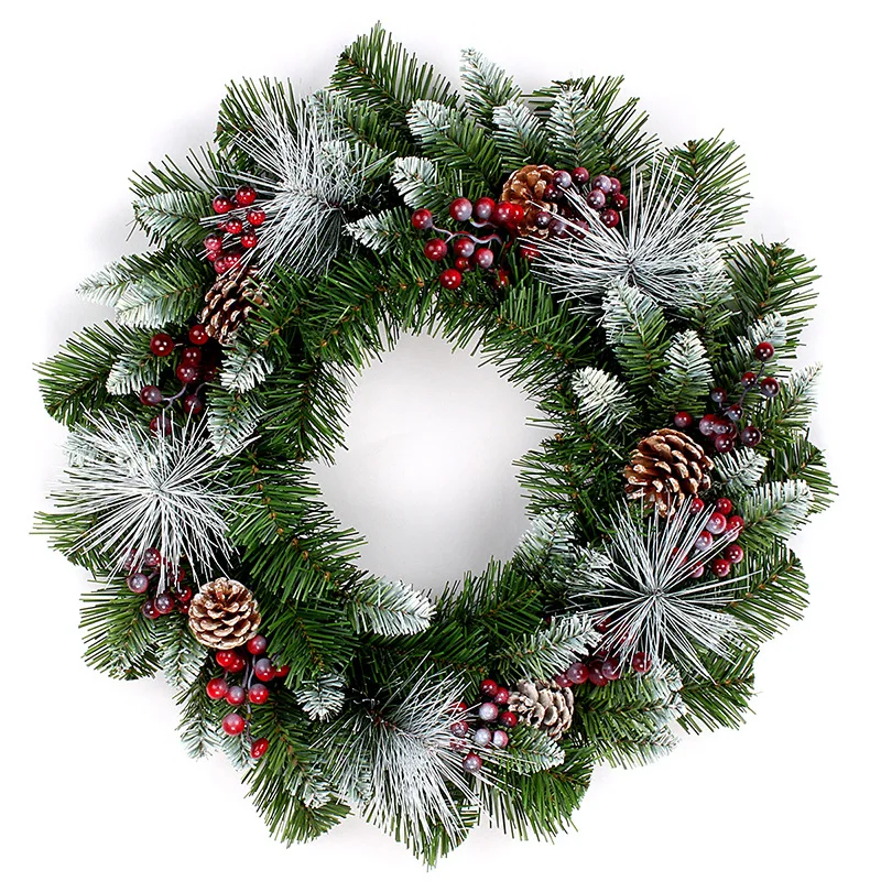Special artificial green plant Christmas PVC pine garland with pine cones led lights for door decoration