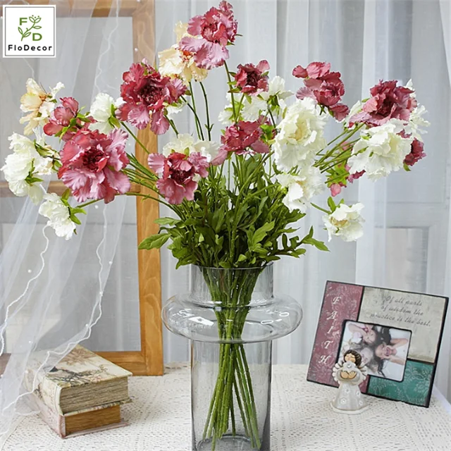 High Quality Artificial Scabiosa Silk Daisy Flower Chervil Spray for Home Wedding Party Decoration Instagram Likes