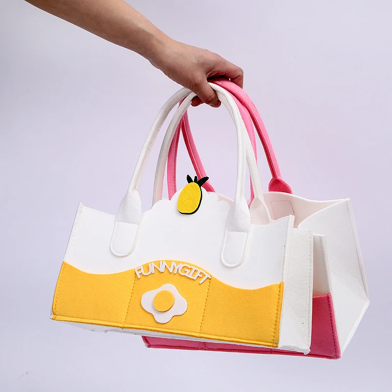 Custom logo felt storage handbags organizer children tote bag with cartoon