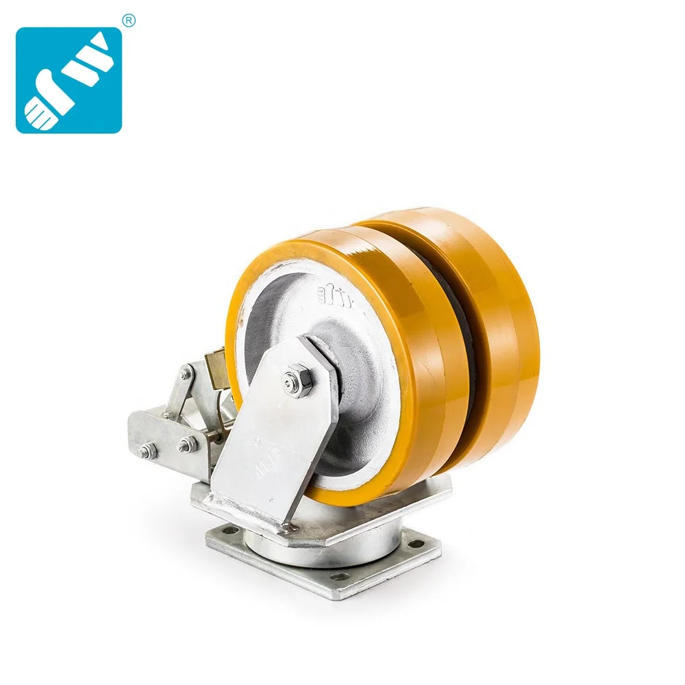 2 ton load capacity 6 inch diameter 3 inch width dual polyurethane on cast iron industrial heavy duty caster wheel