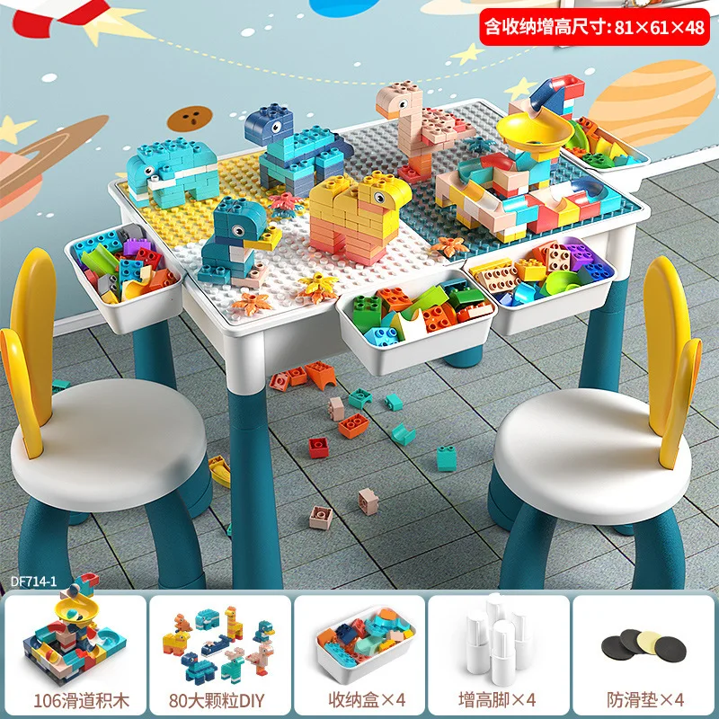 New Style Multi Activity Table Set Large Building Blocks Compatible Bricks Toy Play Table Includes 1 Chair And Building Block