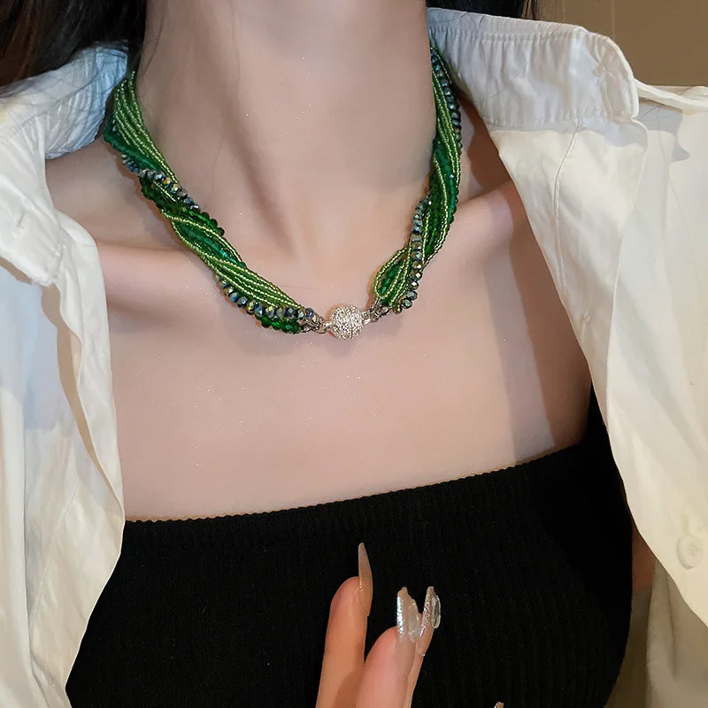 Diamond Set Multi-Layer Fashion Jewelry Necklace Bracelet Wrapped Crystal Design