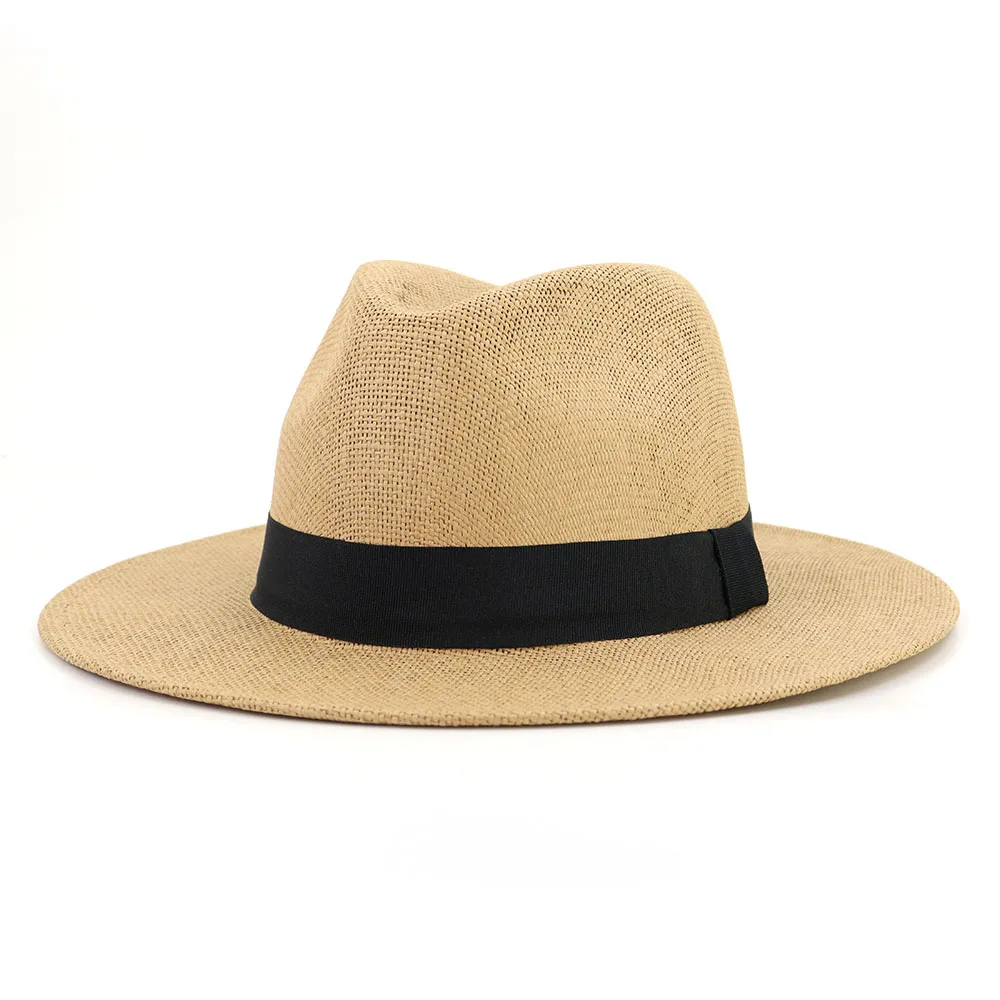 wholesale Woven Paper Straw Panama Hat with Black Band for men unisex sunhats for women