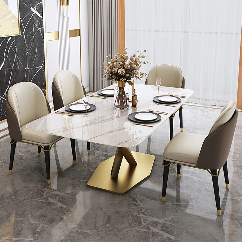 New Rectangular Marble Top And Metal Leg Cheap  New Rectangular Marble Top urniture restaurant modern 6 chairs dining table set