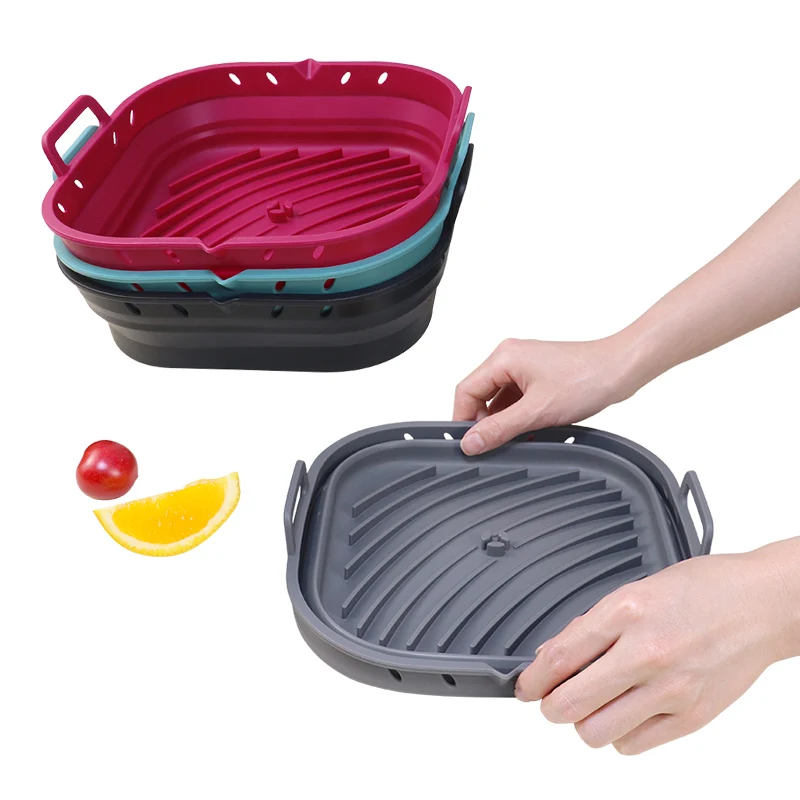Reusable Air Fryer Oven Accessories Set Silicone Mold Baking Tray Pan Mat Foldable Silicone Pot Air Fryer Liners for Air fryers