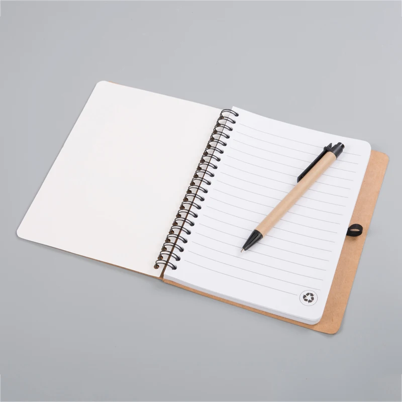 Custom notebook manufacturer recycled paper spiral binding notebook 80 lined sheets with recycled pen