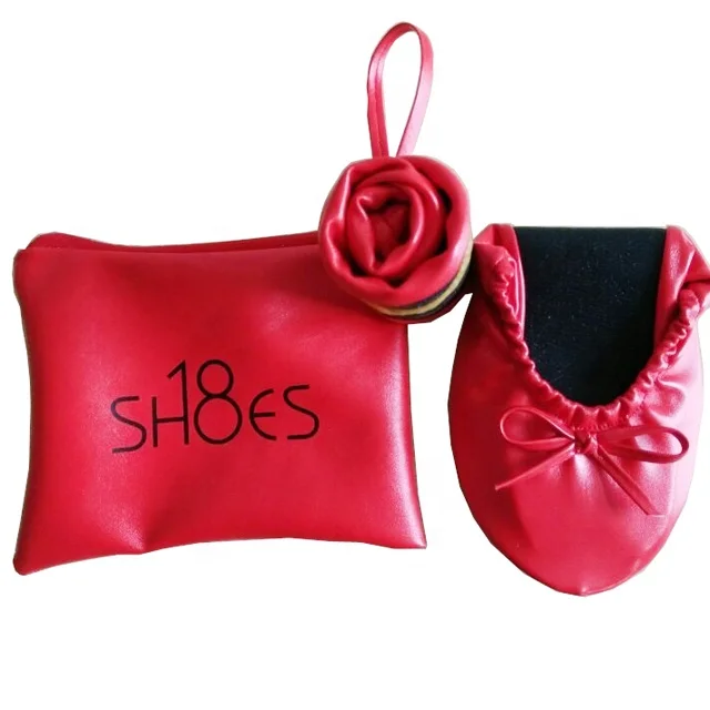 
wholesale Top selling girls folding wedding gift ballet flats with private logo printed foldable ballet flat 