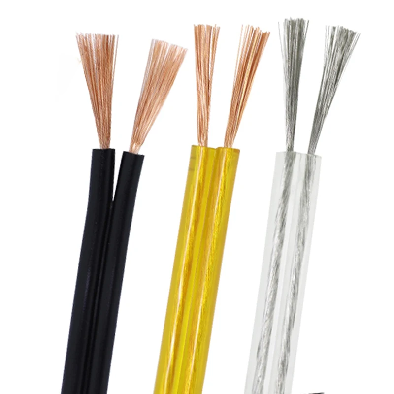 AWM Flat UL2468 22AWG 2 Core PVC Bare Copper Insulation Flat Ribbon White Black Red Black Transparent Speaker Wire Cable