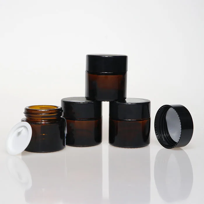 15ml 30ml 50ml Brown Glass Refillable Cosmetic Jars Empty Face Cream Lip Balm Storage Container Pot Bottle With Black Lids