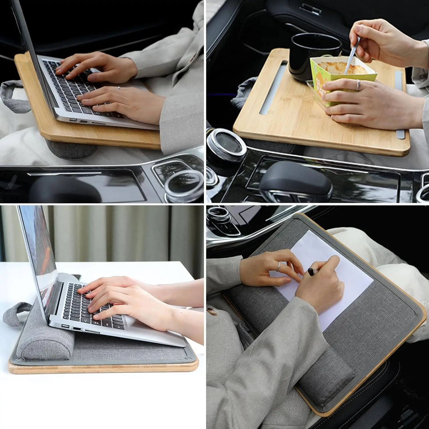 Combohome High Quality Portable Bamboo Lap Desk Laptop Stand Tabletop Tray With Pillow Wrist Rest Phone Stand Mouse Pad