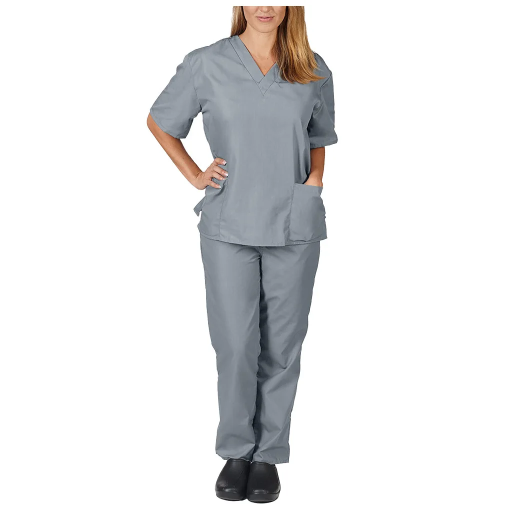 Wholesale High Quality Short Sleeve Hospital Stretch Medical Scrubs Uniforms Nurse Sets