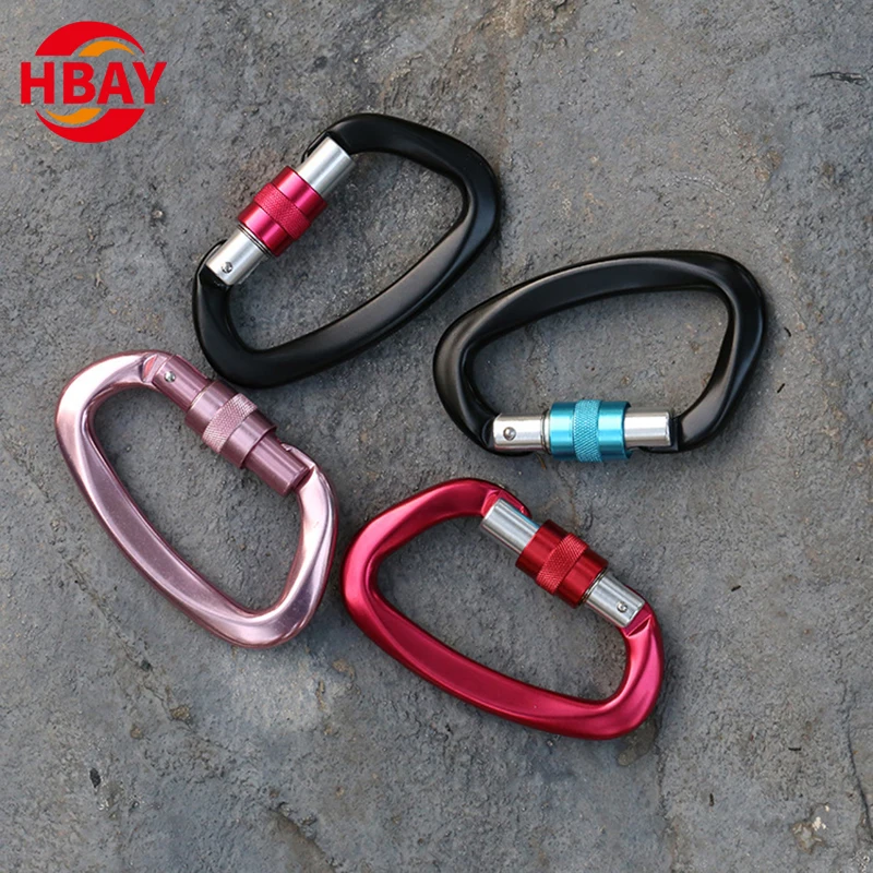Factory Custom 25kn climbing hook keychain custom Aluminum D Shape Hammock Carabiner For Camping clip