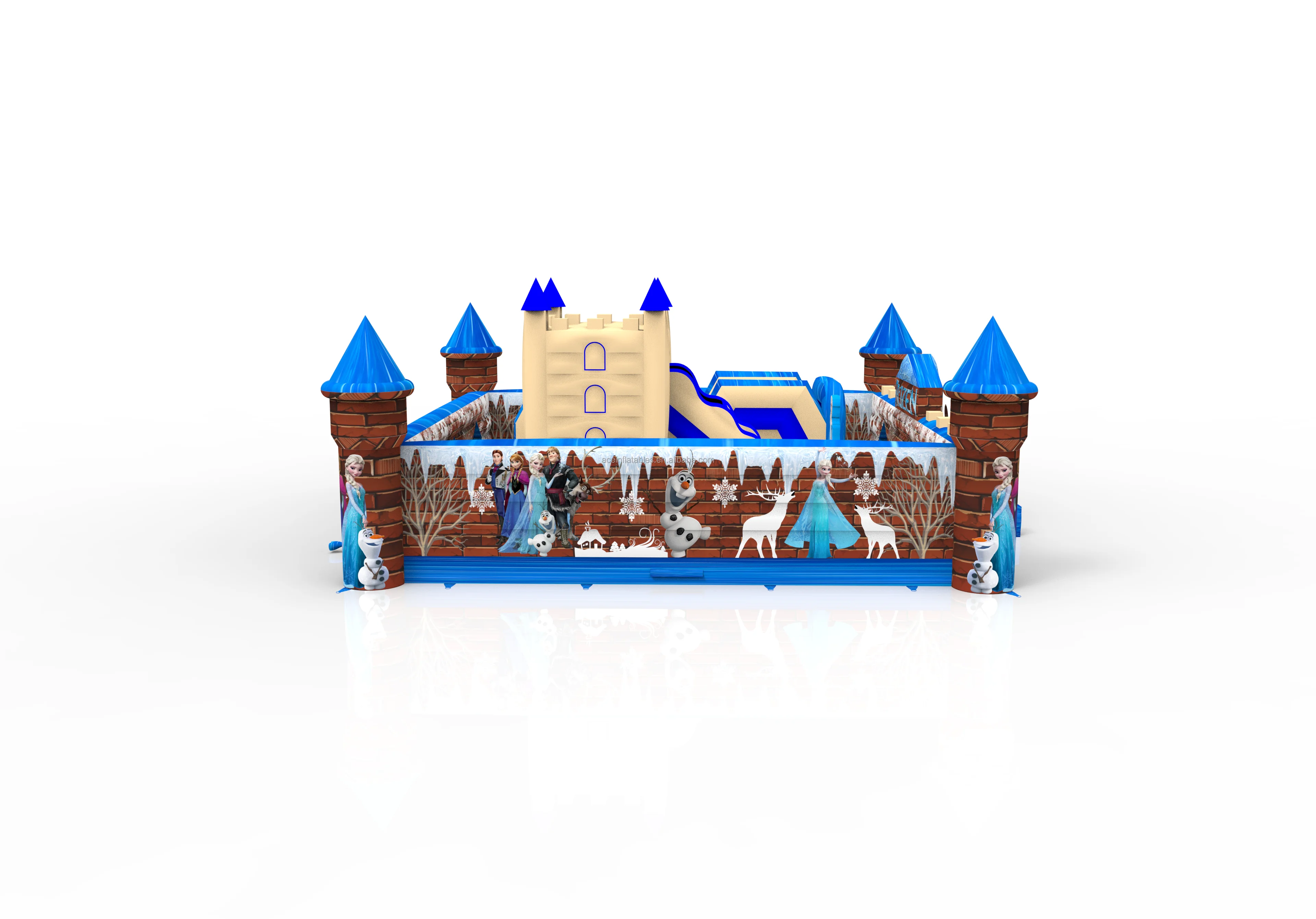 commercial kids amusement outdoor bouncy castle with slide fun city frozen princess theme inflatable playground