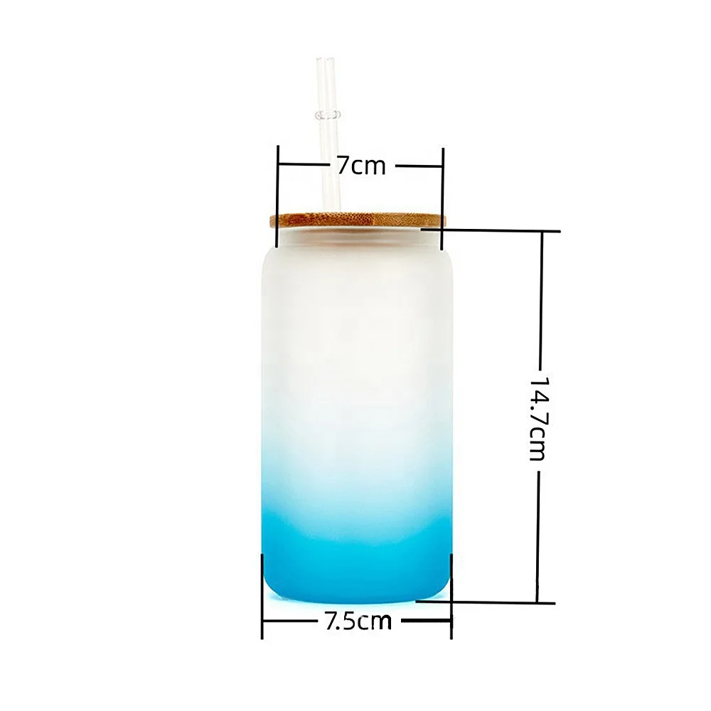 16oz Heat Resistant Borosilicate Glass Mug Gradient Color Drink Glasses Beer Cup Reusable Cup Glass Cup With Lid and Straw