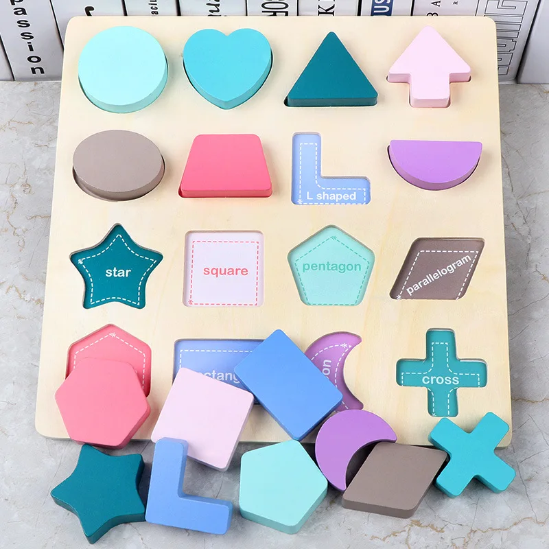 Montessori Wooden Shapes Puzzle Game Educational DIY Model Toy for Kids Color Learning Geometry Block Board
