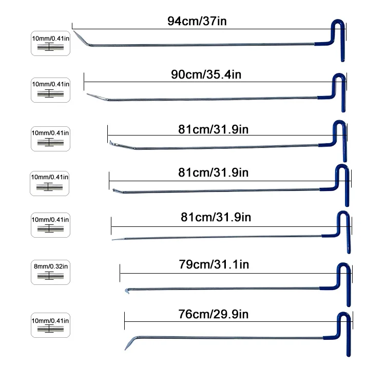 Blue 13PCS Auto Body PDR Hail Puller Thick Strong Crowbar Repair Tools Rod Hooks Car Dent Repair Kit