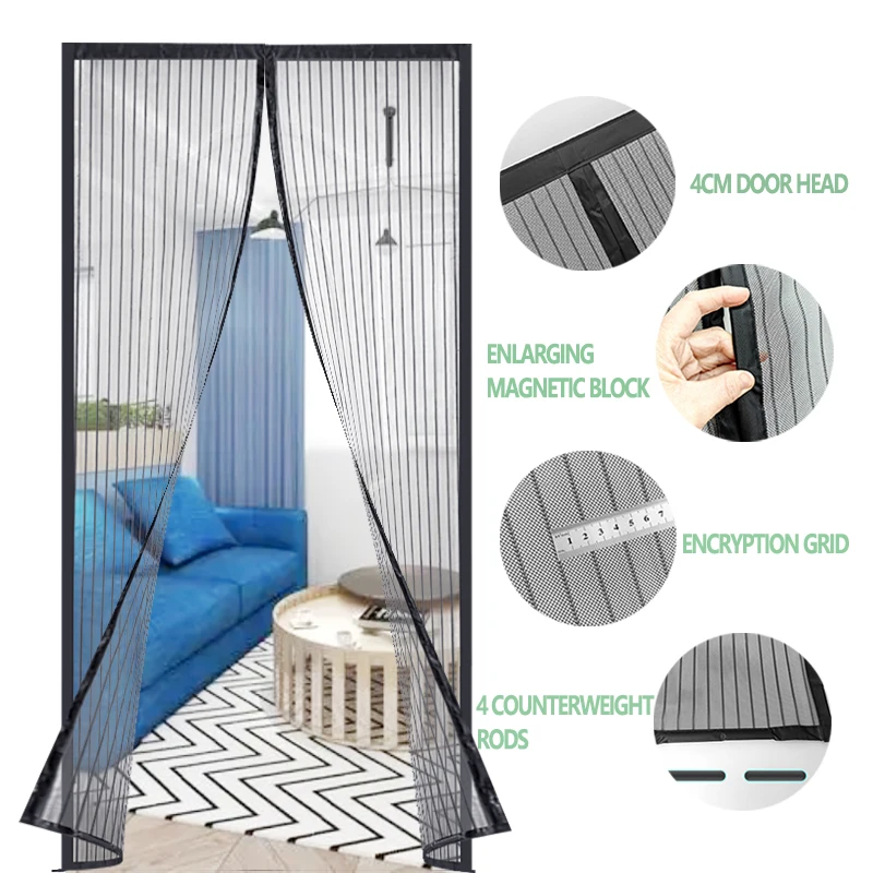 Magnetic Strip Reinforced Mesh mosquito Screen Door curtain With Door Screen