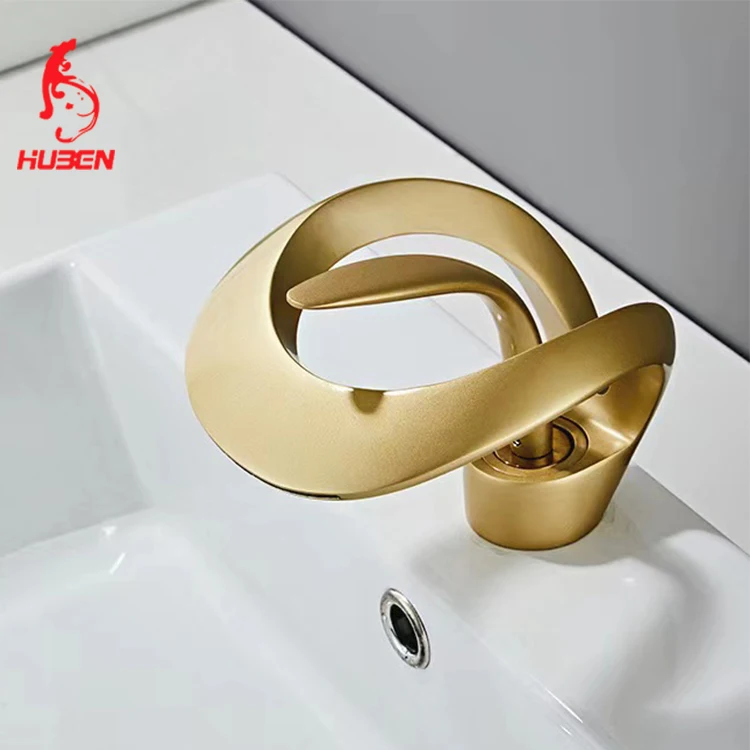 Single Handle Hot&Cold Waterfall Basin Faucet New Design Art Creative Golden Brass Hotel Gold Bathroom Sink Mixer Tap Black Grey