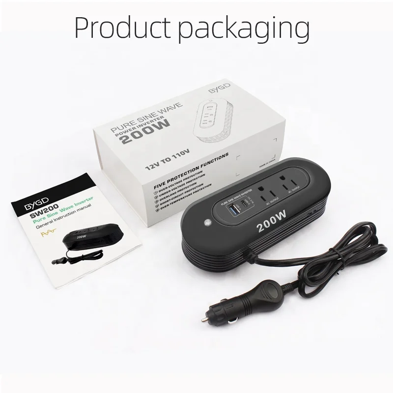 Mini Portable Car Power Inverter vehicle mounted intelligent Lithium battery car inverter 12V to 110V 200W sine wave inverter