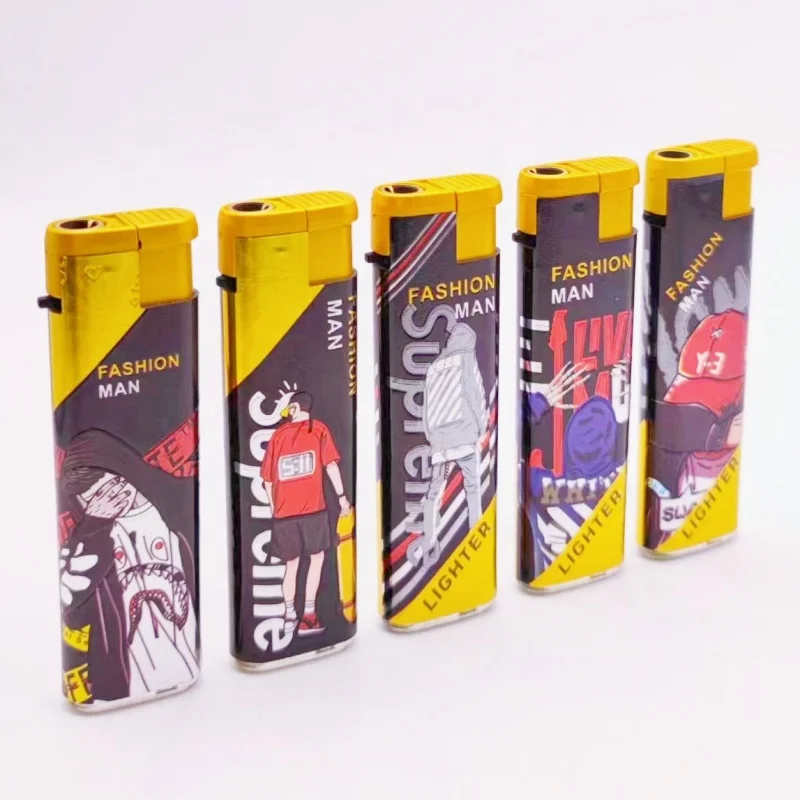 2023 New arrives Z968 blue jet flame windproof torch plastic gas lighter with fancy concave-convex full wrapped UV stickers