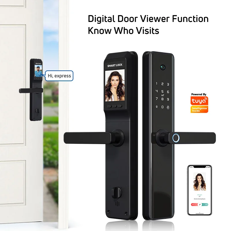 Tediton Safety Cat Eyes Camera View Electric Digital Big Gate Tuya Wifi Fingerprint Smart Door Lock