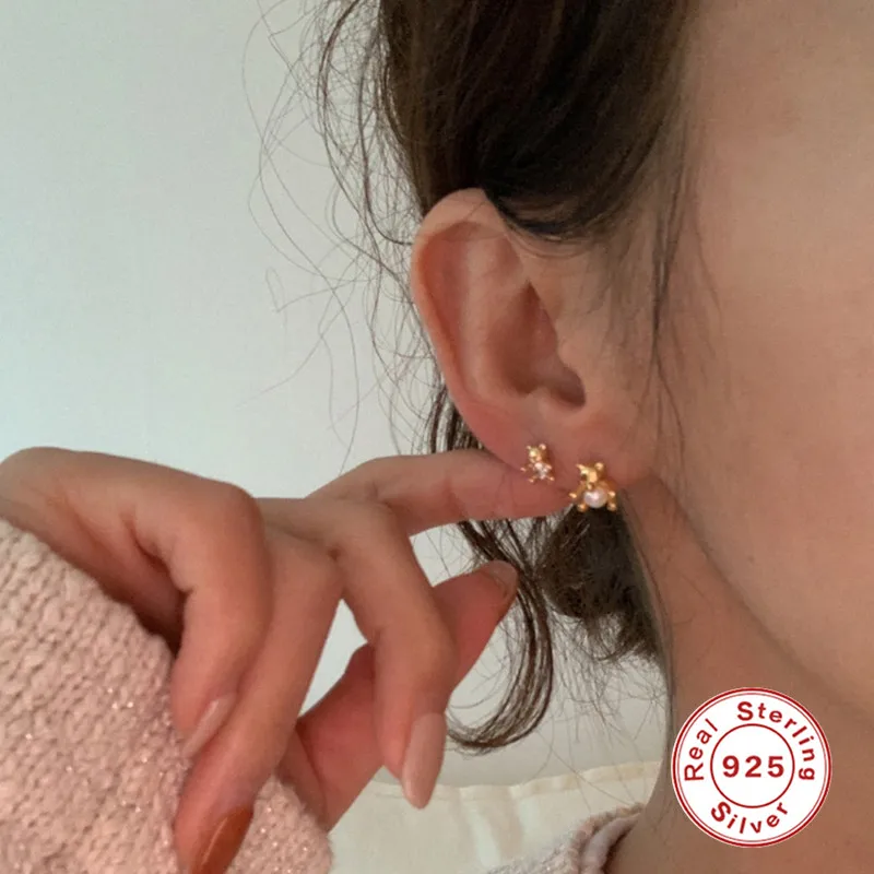 CANNER 2022 Fashion Jewelry 925 Sterling Silver Cute Small Bear Stud Piercing Earrings For Woman