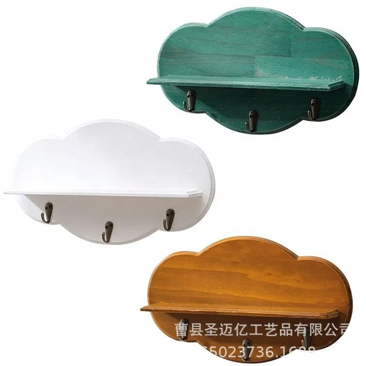 living room wholesale floating wooden wall mount storage shelf rack with hangers