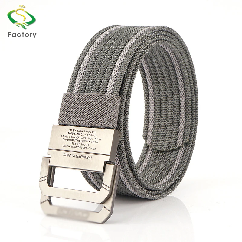 Double Loop Metal Buckle Fabric Cotton Multicolor Men Belt Outdoor Waist Belt
