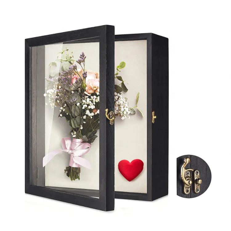 Display case 11 x 14 photo picture large wholesale shadow box picture frames black wood frame box with glass window door