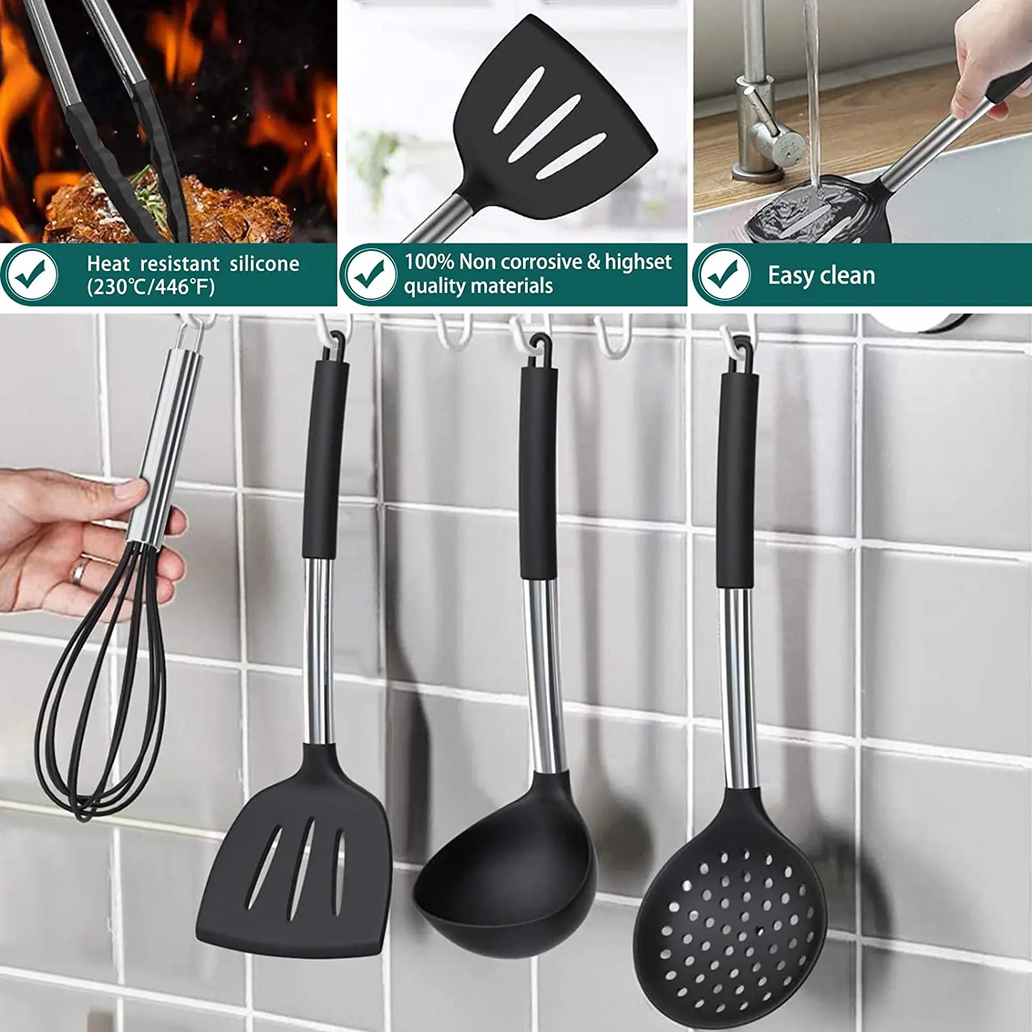 Wholesale hot sale 15pcs silicone cookware set non-stick pan 430SS cool new kitchen gadgets 2023