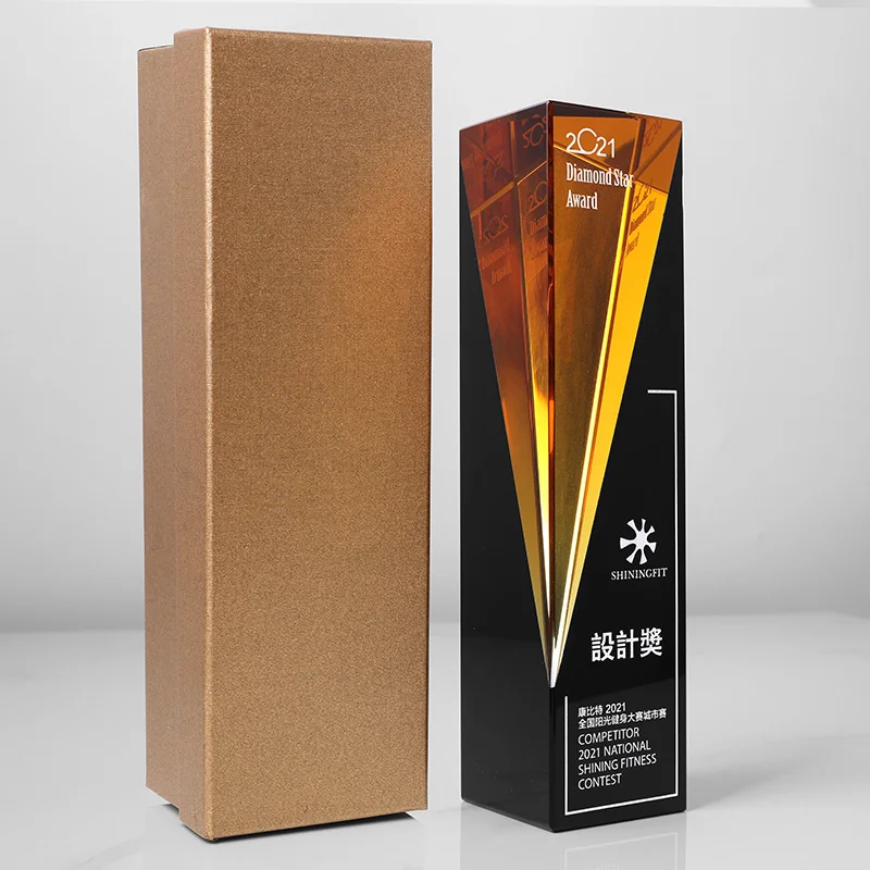 pujiang new design 3D blank top star shape  exclusive crystal glass trophies for business Gift award honor crystaltrophy