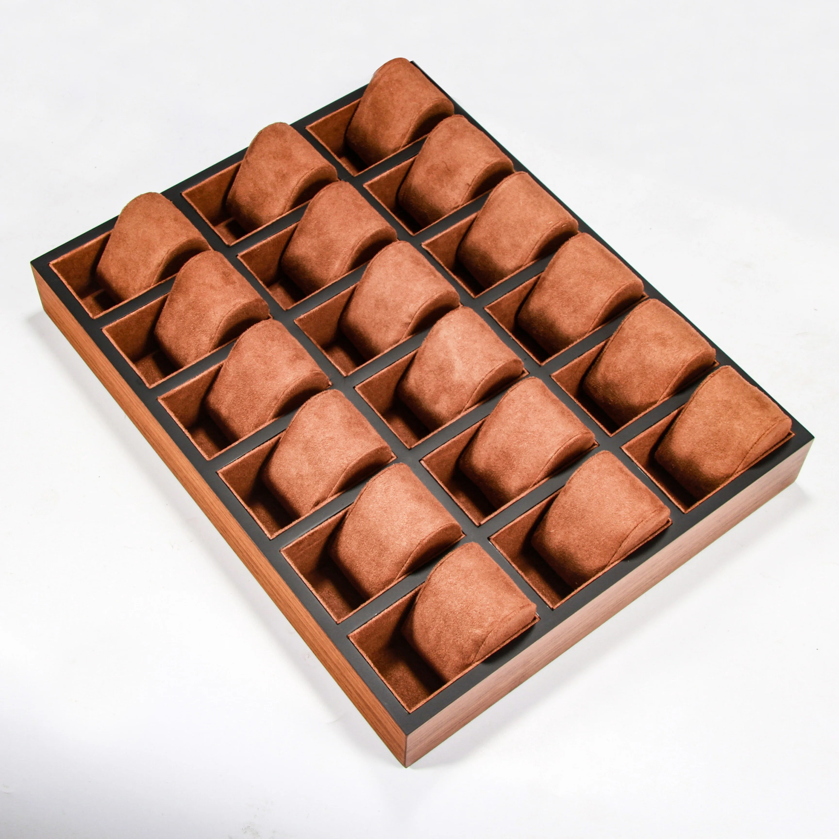 Wholesale 6 12 18 30 Slot Customize Luxury Watch Display Stand Wooden Jewelry Watch Tray Display