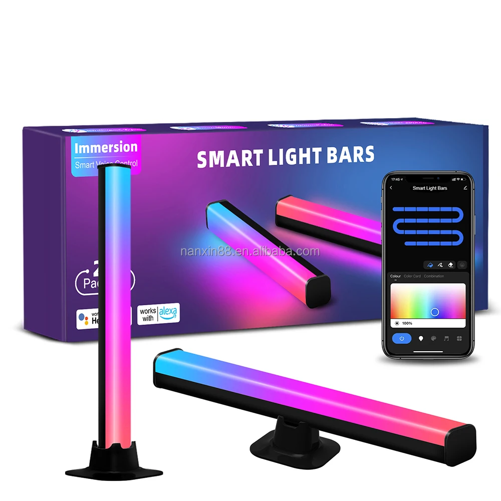 2PCS Alexa Google Assistant Tuya Smart Wifi Rgb Light Bar Gaming Light Table Lamp Rgb Smart Led Ambient Light Bar For Bedroom