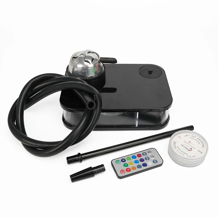 Wholesale Custom Colored smoke Nargile plastic Hookah box chicha Sheesha portable led shisha set square Hookah for sale