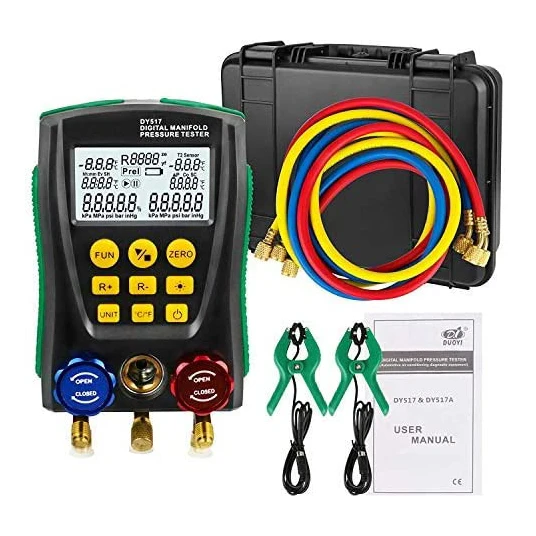 High Accuracy Vacuum Pressure Temperature Leakage Tester Digital Refrigeration Manifold HVAC System Gauge Tools Kit