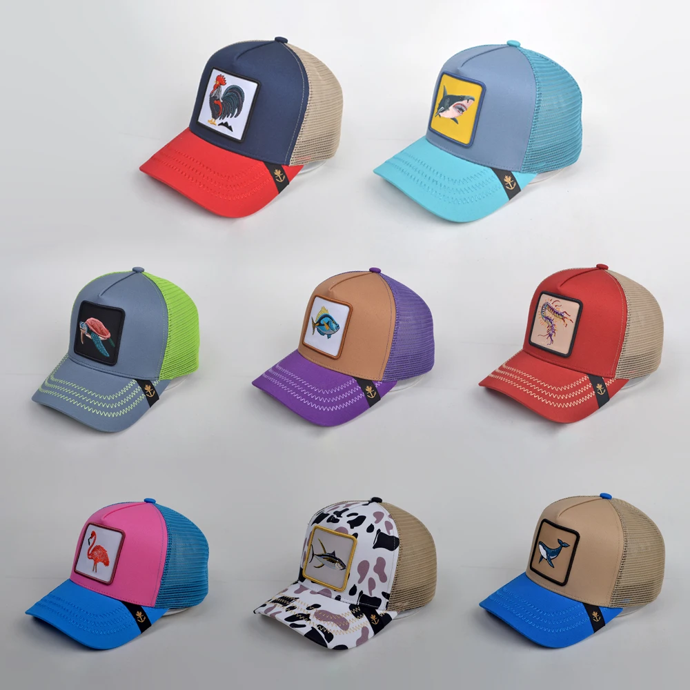 High Quality 5 Panel Trucker Hat Embroidery Anime Patch Trucker Cap Gorras Animal Cartoon Baseball Caps Mesh Trucker Hats
