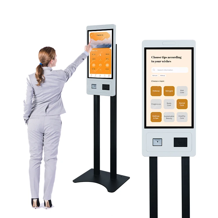 IP65 front waterproof 15.6 21.5 23.8 27 32 inch PCAP check in out RJ45 USB self service payment kiosk with printer