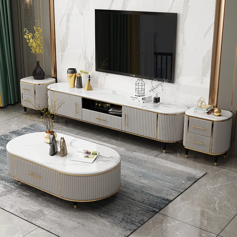 Minimalist marble top tv cabinet console set coffee table living room furniture