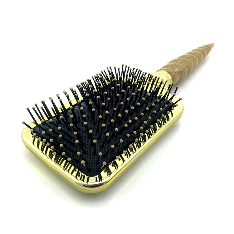 Gold Roller Custom Logo Anti Static Soft Nylon Styling Comb Wave Detangle Curved Vented Hair Brush