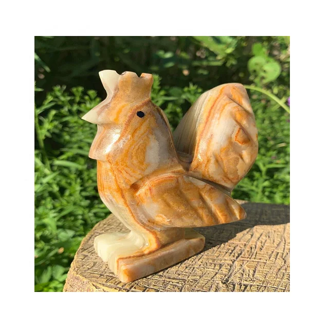 Резная фигурка петуха из коричневого оникса по низкой