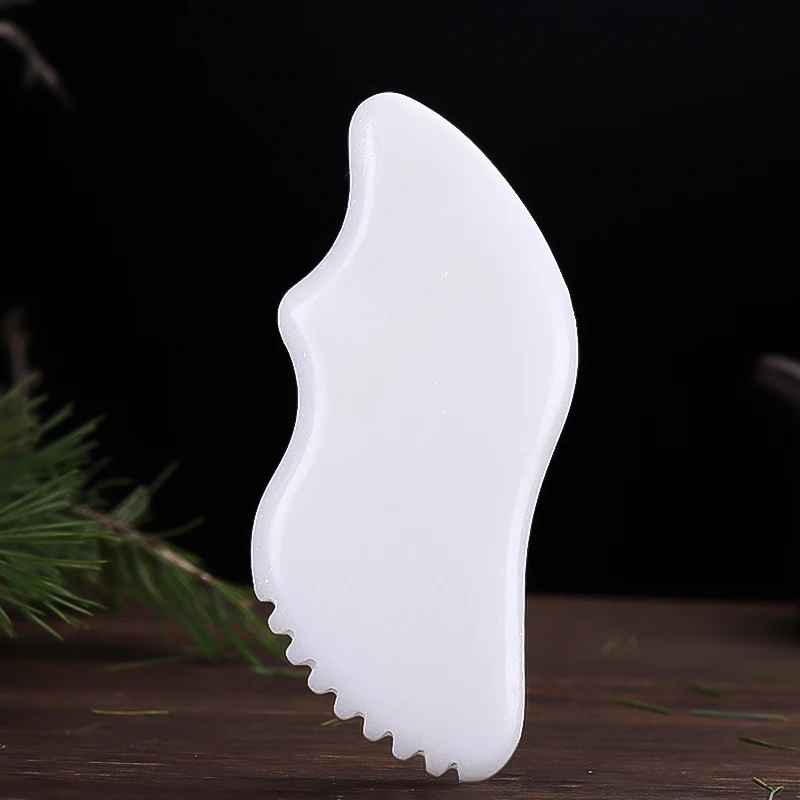 Best price natural White Jade GUA SHA Custom Anti Aging slimming facial massage two teeth comb Natural White Jade guasha