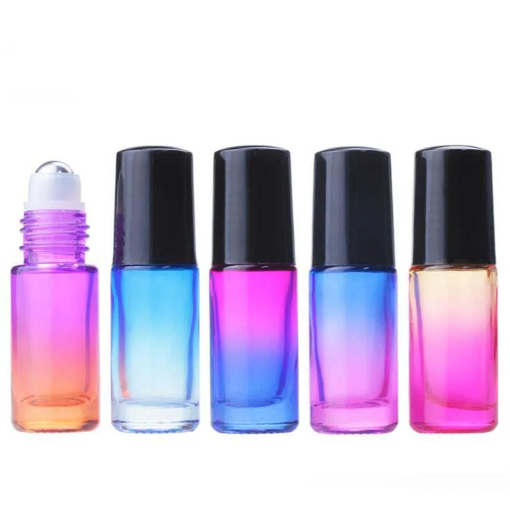 wholesale Essential oil perfume 5ml roller bottle pink gradient colour  roll on bottle/vial/glass vial with gold cap
