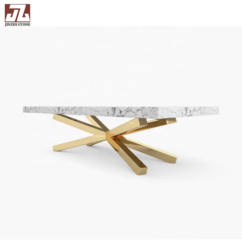Furniture Series Rectangle Marble Dining Table With Gloden Stainless Steel Brackets Coffee Side Table For Home